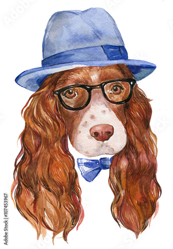 hipster,dog,watercolor,