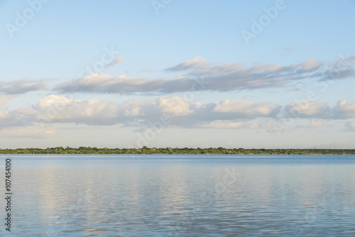 Beautiful view of caribbean lagoon Bacalar. Seven Color water