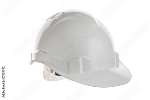 White construction helmet shot isolated on white