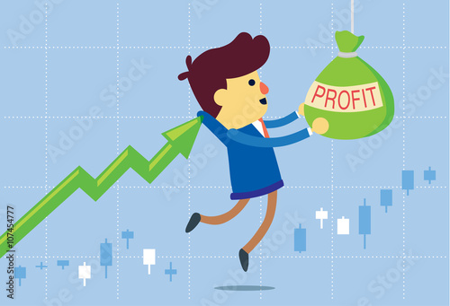 Price arrow get investor to take profit bag in stock market. This illustration about make money of investment in stock.

