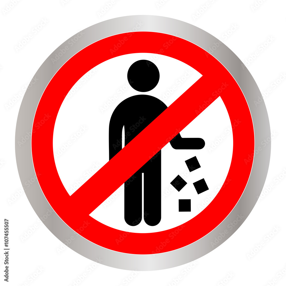 Red Circle No Littering Prohibited Sign, Icon or Label Isolate on White Background Red Circle No Littering Prohibited Sign, Icon or Label Isolate on White Background