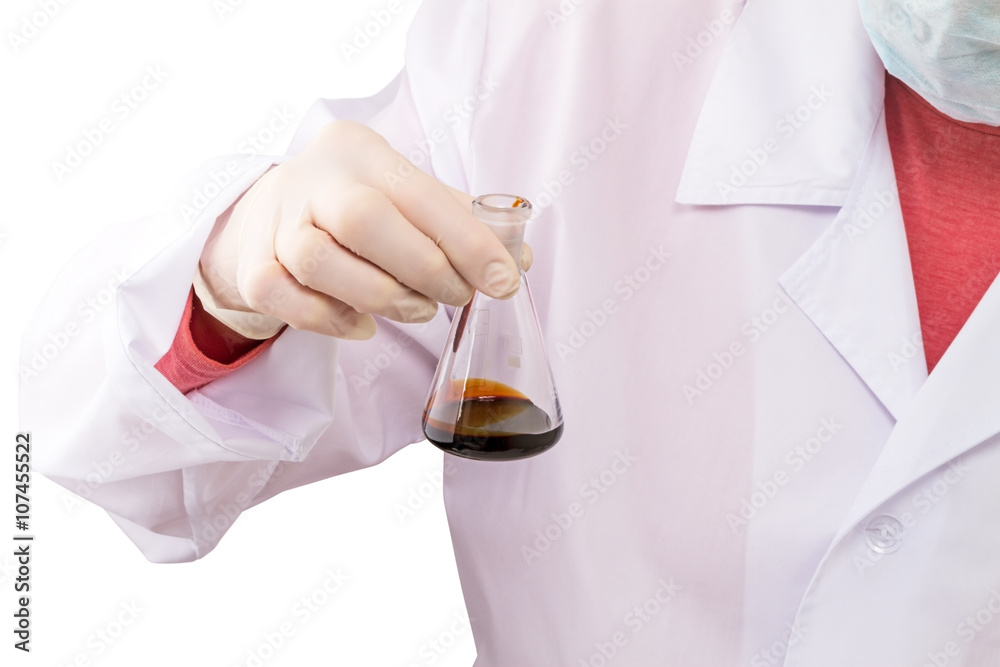 Scientist holds a Chemical glass bulb Scientist holds a Chemical glass bulb