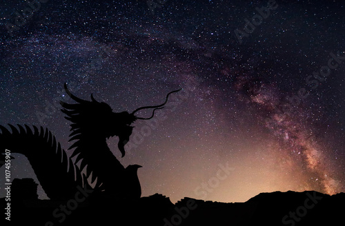 The clearly milky way and silhouette Dragon