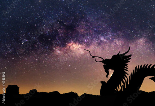 The clearly milky way and silhouette Dragon © narathip12