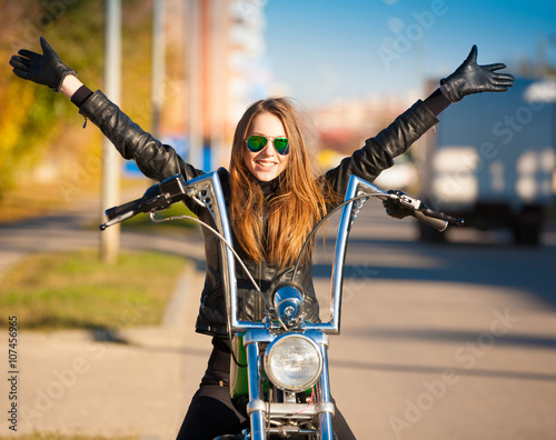 Tanya. motorcycle, black jacket, half height! photo