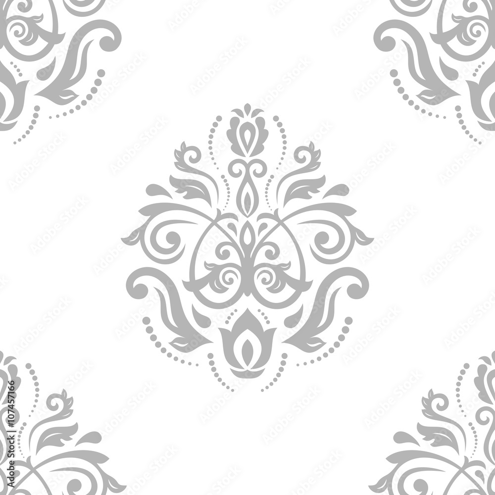 Seamless oriental ornament in the style of baroque. Traditional classic vector silver pattern
