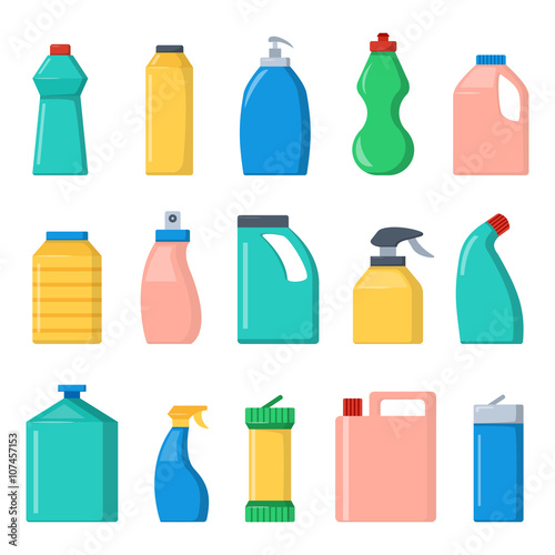 Blank package container dummy collection bottle template flat vector illustration.