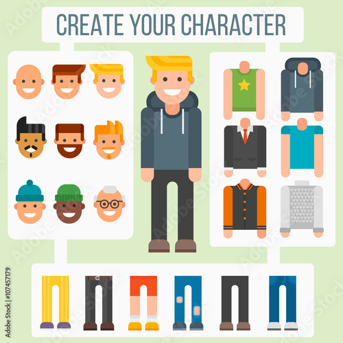 Make your flat character elements creator man in different versions vector.