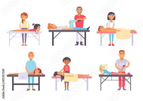 Relaxing people massage different spa heath care vector.