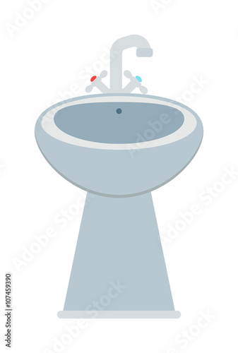 Washbasin and faucet with water drop at home bathroom interior flat vector illustration.