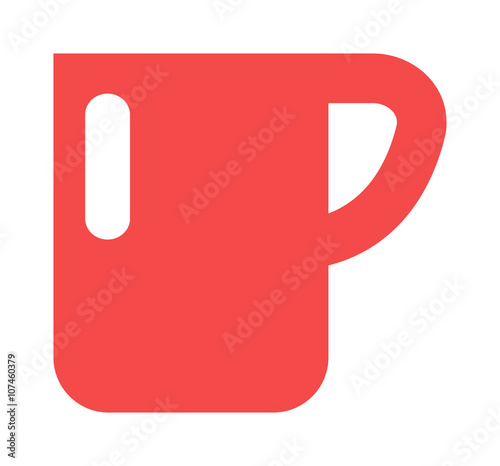 Red cup coffee tea or drink cafe morning beverage kitchen accessory flat vector.