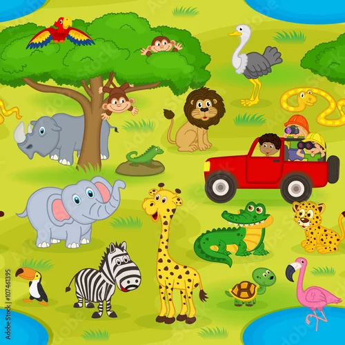 Fototapeta wzór ze zwierzętami w safari - ilustracji wektorowych, eps