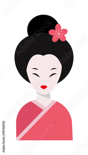 Japanese woman folk-art maiden cute kokeshi beautiful asian character vector.