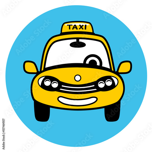 Taxi cab icon on a blue background. Front view.