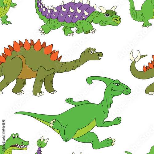 Vector illustration of a seamless repeating pattern of dinosaurs