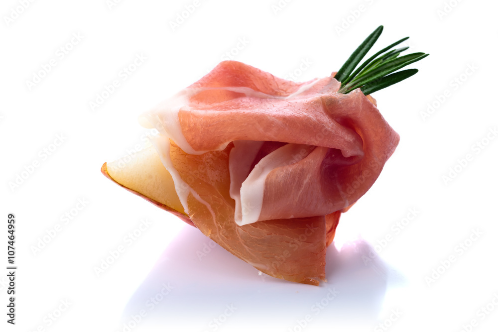 jamon with pear isolated on white background jamon with pear isolated on white background