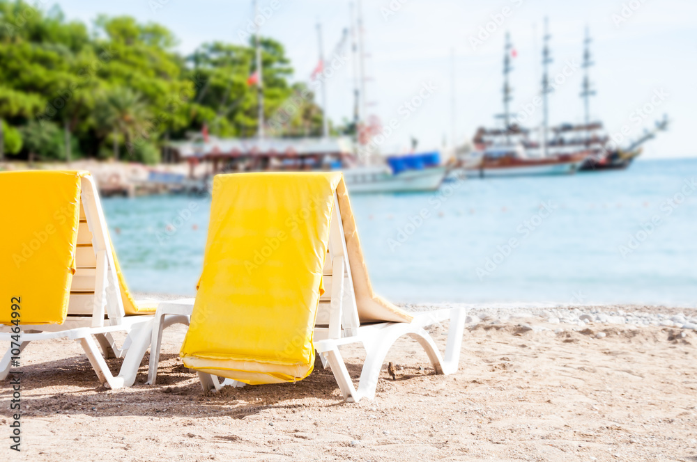 Sunbeds near the sea