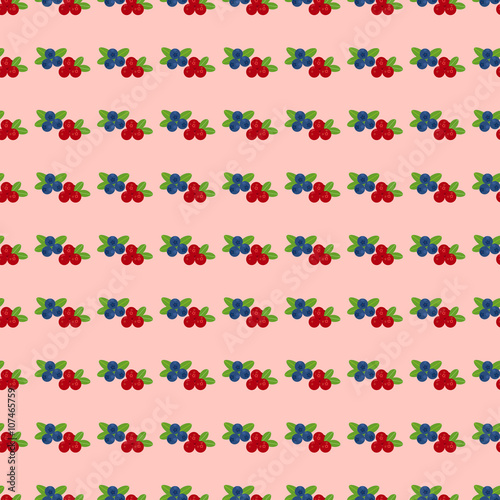 Cranberry and blueberry seamless pattern 5. Or illustration of cowberry and blackberry. Berries seamless pattern.