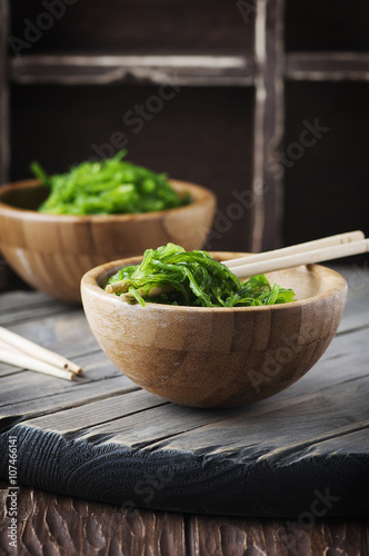 Japanese chuka salad on the wooden table