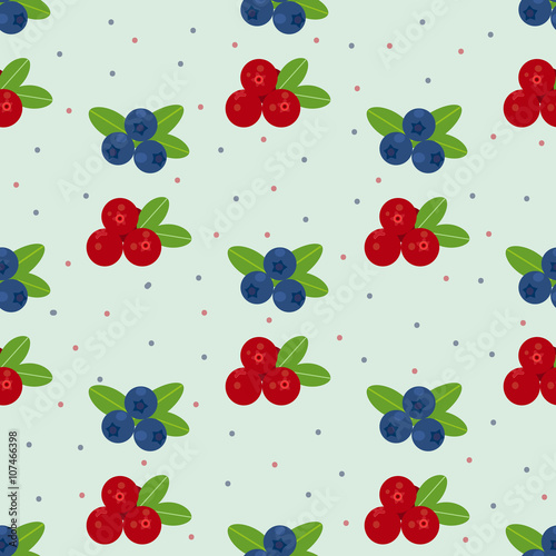 Cranberry and blueberry seamless pattern 1. Or illustration of cowberry and blackberry. Berries seamless pattern.