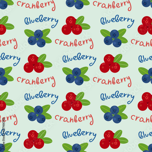 Cranberry and blueberry seamless pattern 6. Or illustration of cowberry and blackberry. Berries seamless pattern.