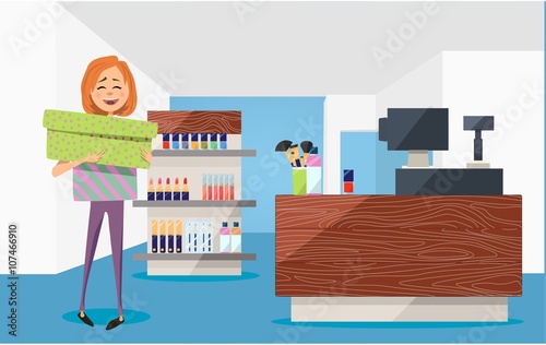 Young beautiful  woman paying cosmetics. Happy shopping day