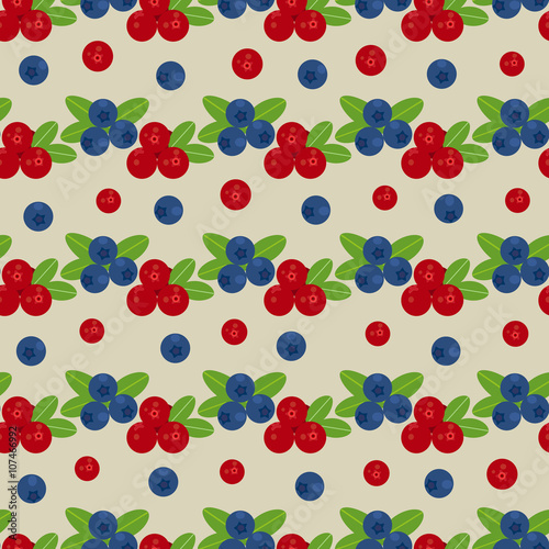 Cranberry and blueberry seamless pattern 3. Or illustration of cowberry and blackberry. Berries seamless pattern.