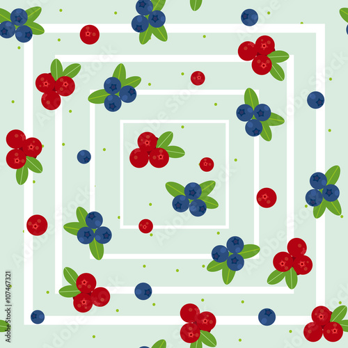 Cranberry and blueberry seamless pattern 2. Or illustration of cowberry and blackberry. Berries seamless pattern.
