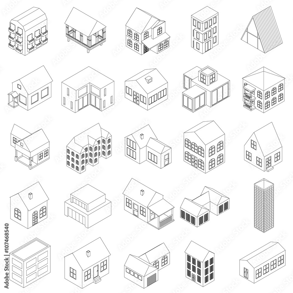House icons set, isometric 3d style House icons set, isometric 3d style