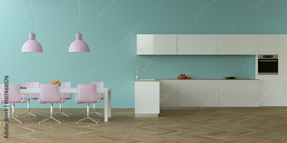 Fototapeta premium moderne Wohnküche in Trendfarben