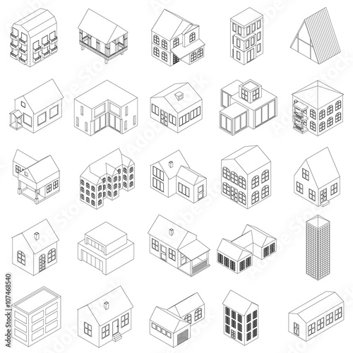 House icons set, isometric 3d style 