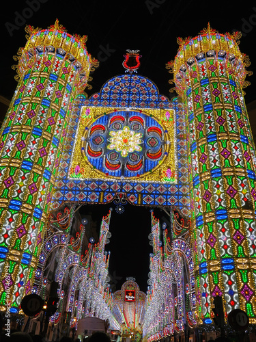 Valencia celebrates Fallas. Main streets are decorated with light arches and every night people can enjoy a lights show.