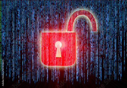 Internet security with binary character and padlock