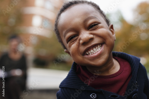 Close up of smiling face of African American boy