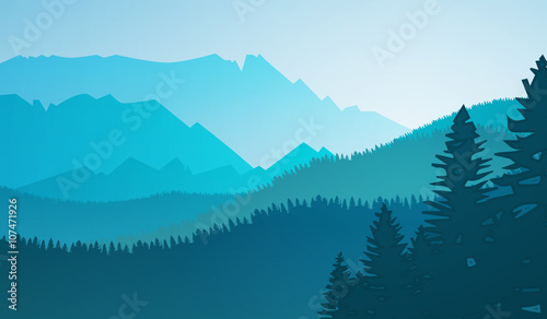 Blue Mountain Range Landscape with Trees