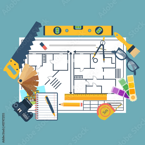 Remodeling plan, construction tools