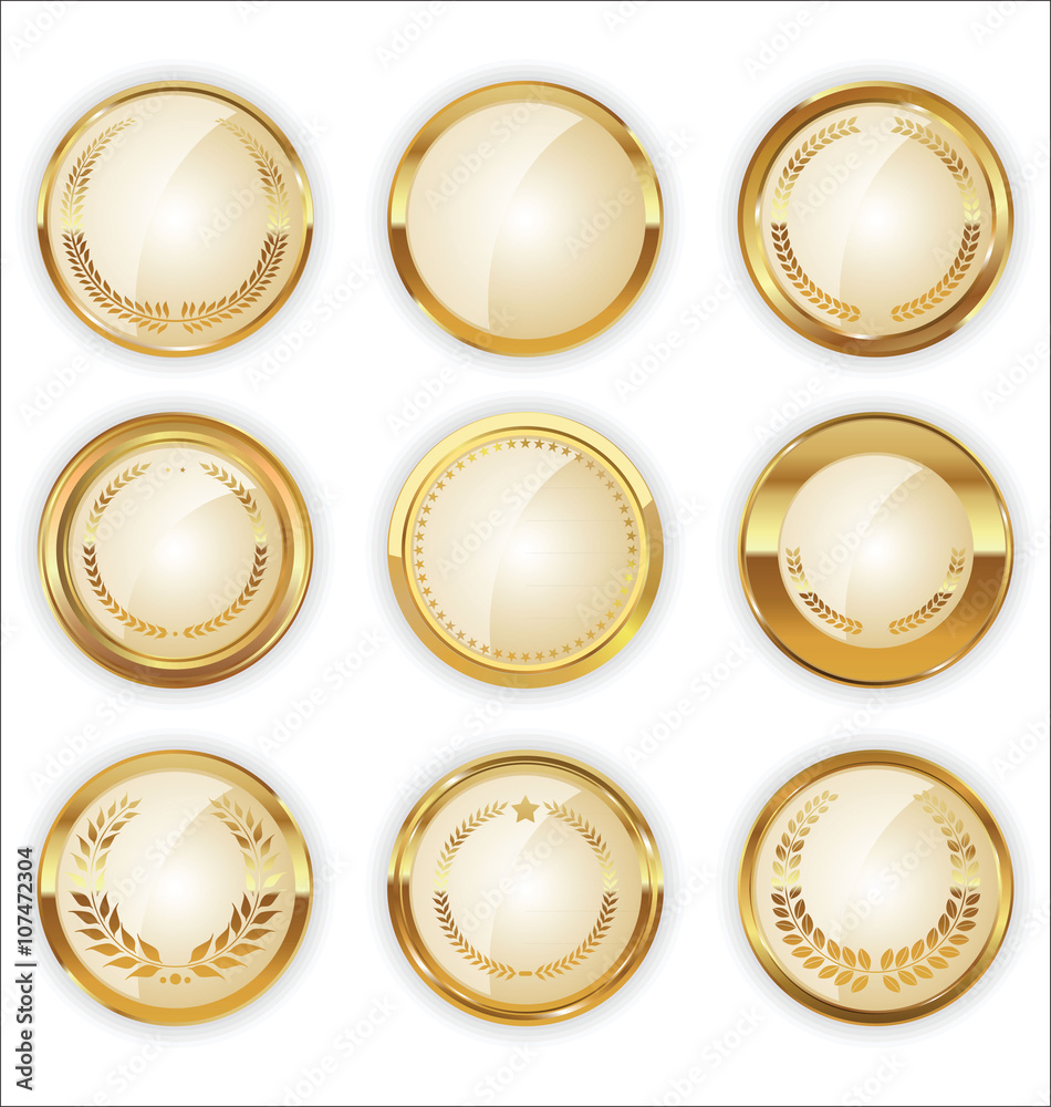 Golden badges and labels with laurel wreath collection Golden badges and labels with laurel wreath collection