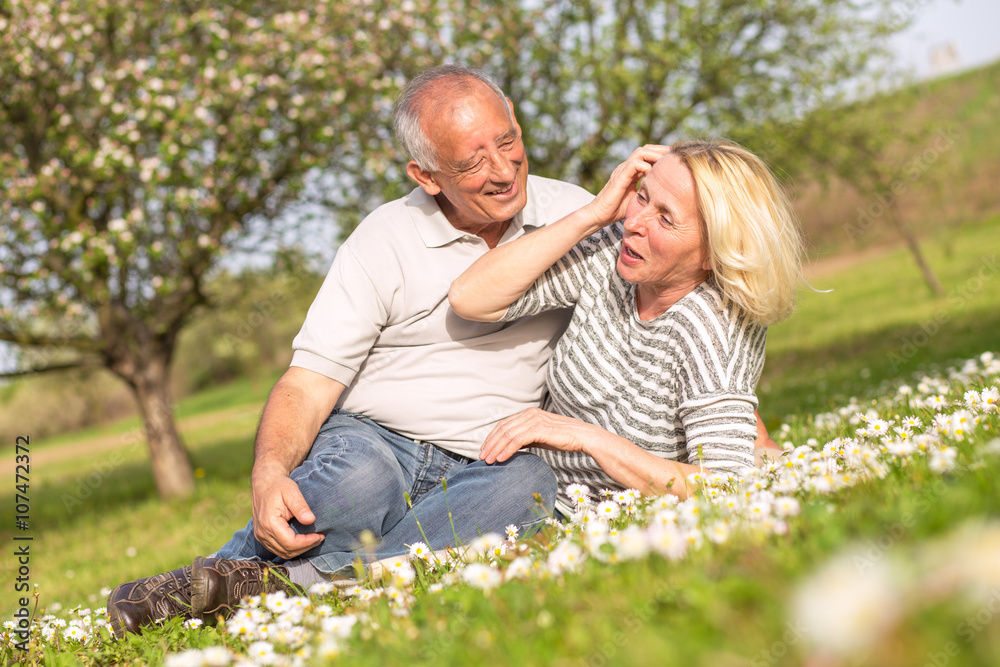 Fototapeta premium Senior couple in love enjoying togetherness outdoor.