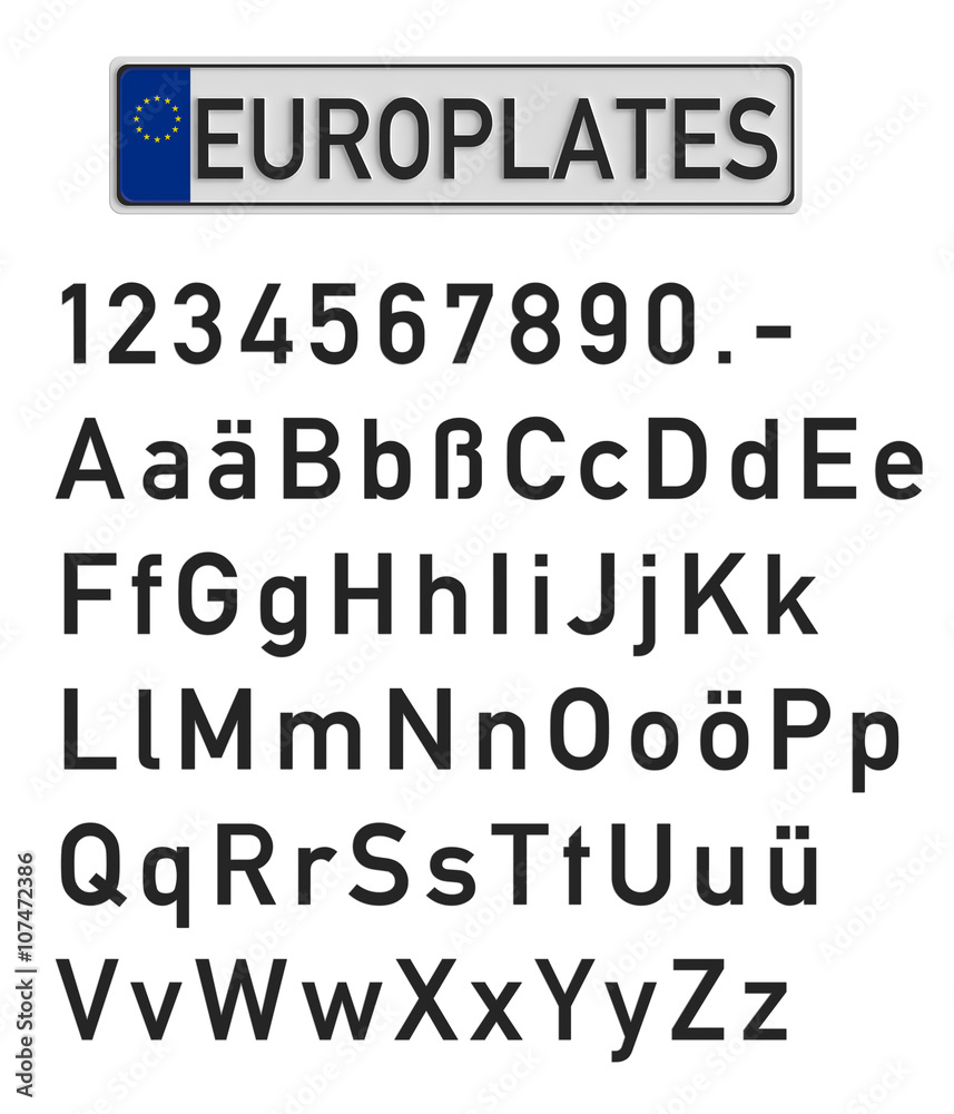 car registration plate with set of numerals and letters, 3D rend car registration plate with set of numerals and letters, 3D rend