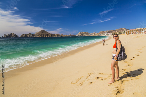 View of Waves at Sandy Beach of Cabo San Lucas in Mexico