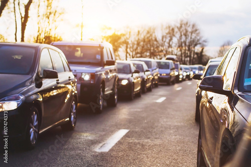 traffic jam on the highway, cars stopped on the road