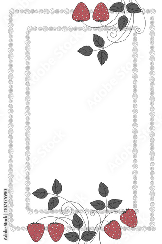 Strawberry floral card frame decoration vector template