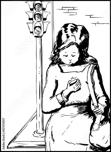 Outline of reckless pedestrian on phone