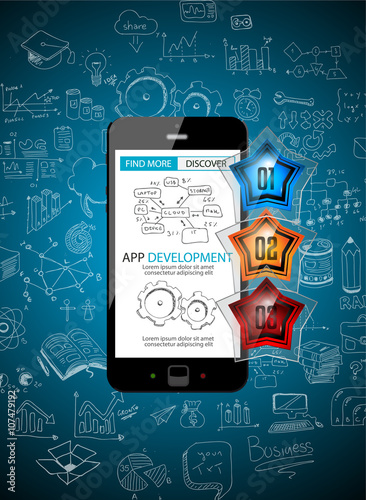 App Development Infpgraphic Concept Background with Doodle designs