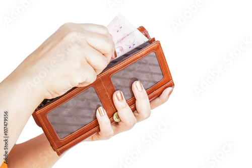 Hand holding wallet women