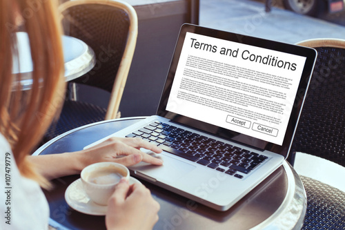 terms and conditions, website cookies, concept on the screen of computer photo