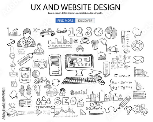 UX Website Design concept with Doodle design style