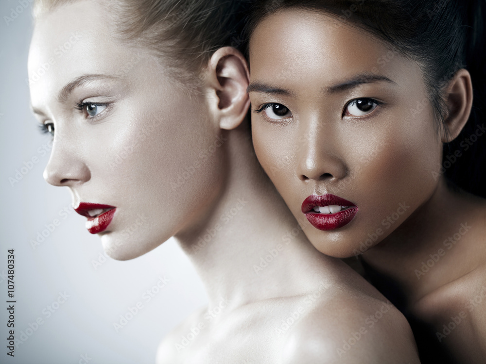 Close up of women wearing red lipstick Close up of women wearing red lipstick
