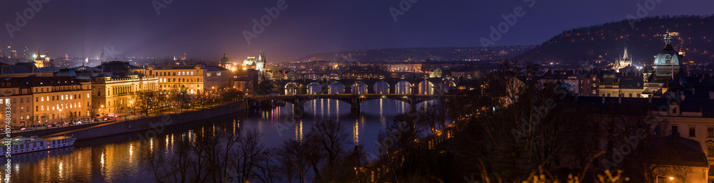 Panoramic view of bridges on Vltava, Prague