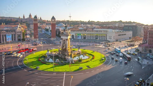 sun light placa de espana square 4k time lapse barcelona spain
